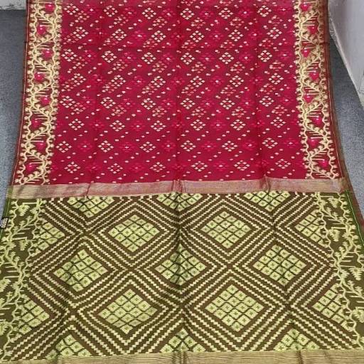 Dhakai Jamdani Saree - Red & Blue image 2