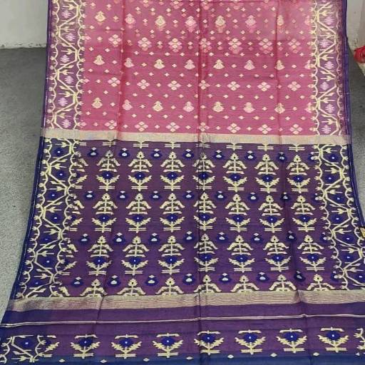 Dhakai Jamdani Saree - Red & Blue image 3