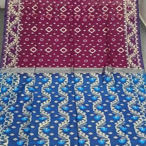 Dhakai Jamdani Saree - Red & Blue image 5