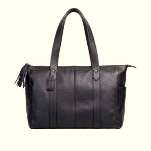 Black leather tote