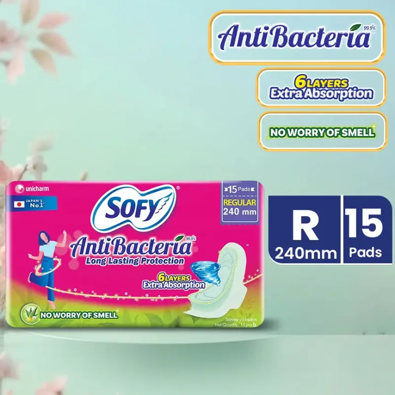 Sofy Antibacteria Sanitary Napkin (240mm) Regular - 15Pads