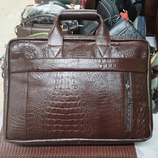 Leather Office Bag Brown- Crocodile dise