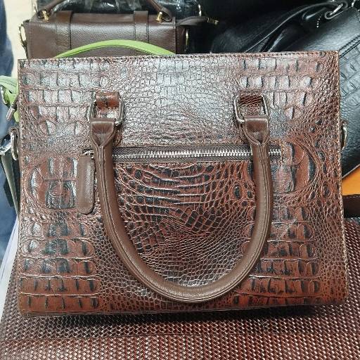 Leather Ladies Bag Crocodile dise brown