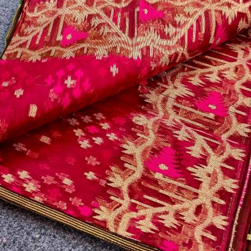 Dhakai Jamdani Saree-Red Colour
