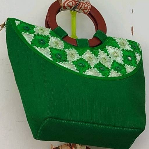 Jute Ladies Bag - Green And Light Green Mix