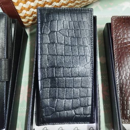 Leather Men's Long Money Bag- Black Crocodile