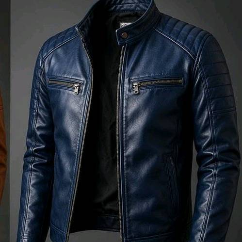 Premium Leather Jacket Blue