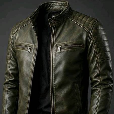 Premium Leather Jacket Olive