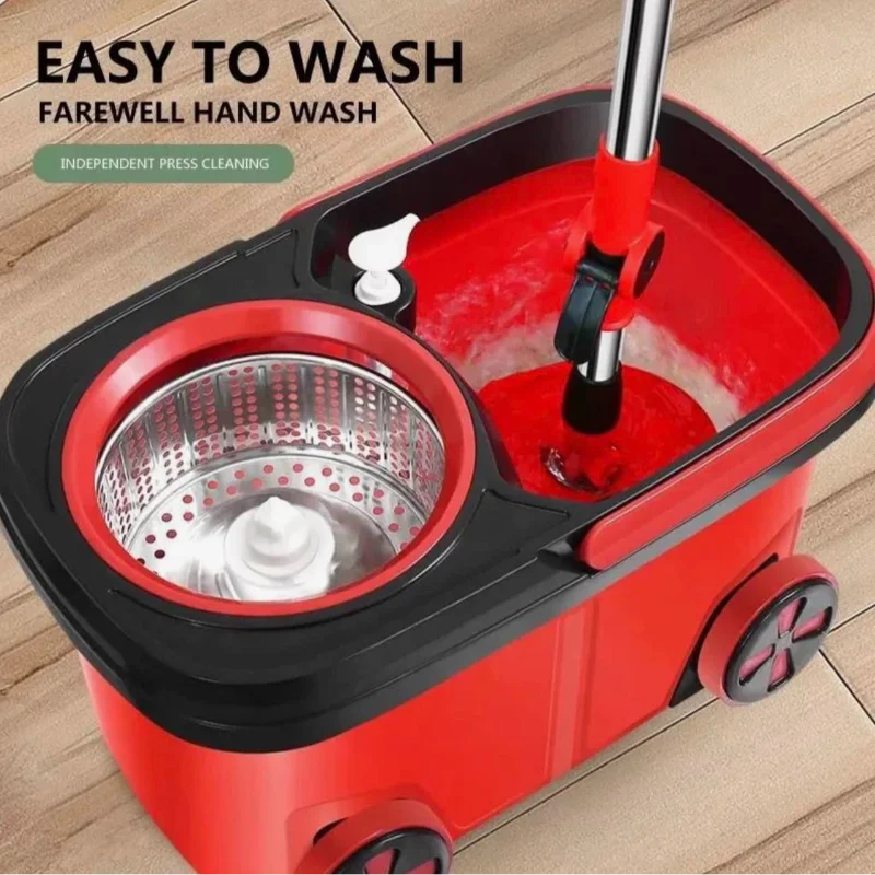 360 Degree Floor Magic Rotating Mop Bucket Set with 2 Microfiber Mop Heads Used for Floor