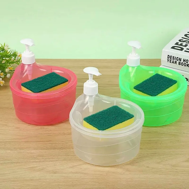 Kitchen Soap Dispenser with scrubber 2 in 1 for sink washer