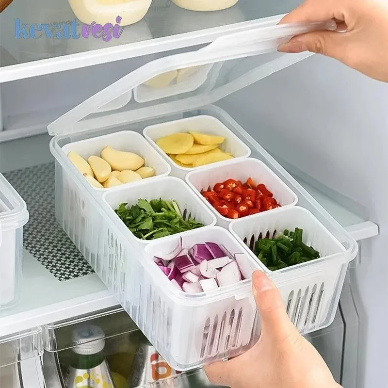 Refrigerator Storage Organizer Drain Basket Box 6 Grid